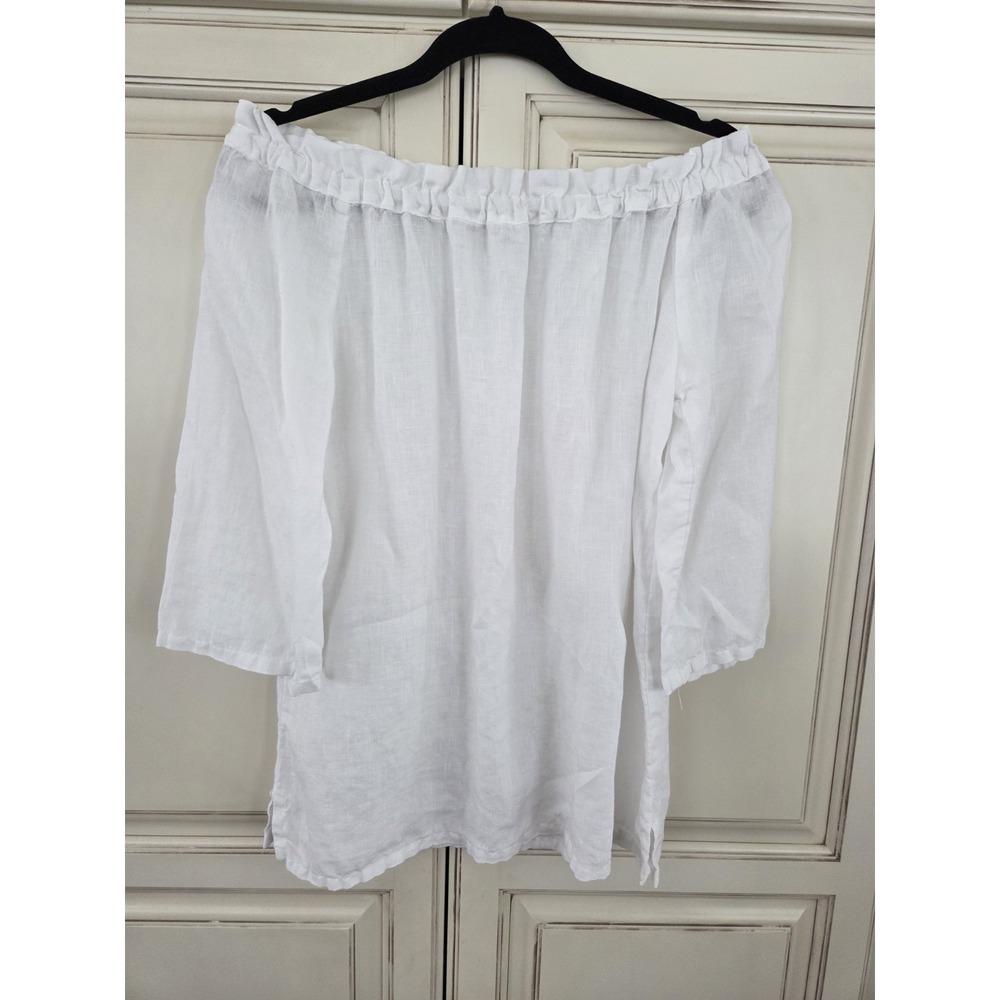 Allen Allen White Linen Top Sz Medium Off The Shoulder‎ Blouse